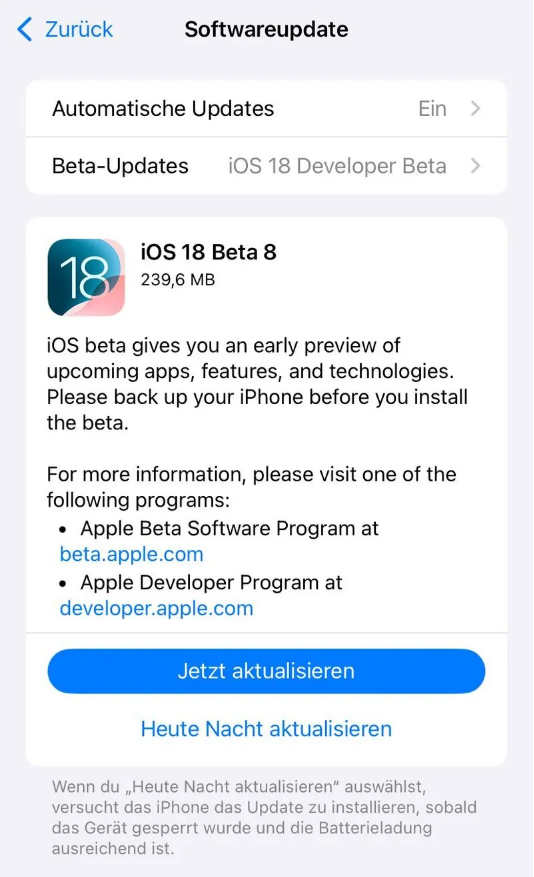 勐海苹果手机维修分享苹果 iOS / iPadOS 18 开发者预览版 Beta 8 发布 